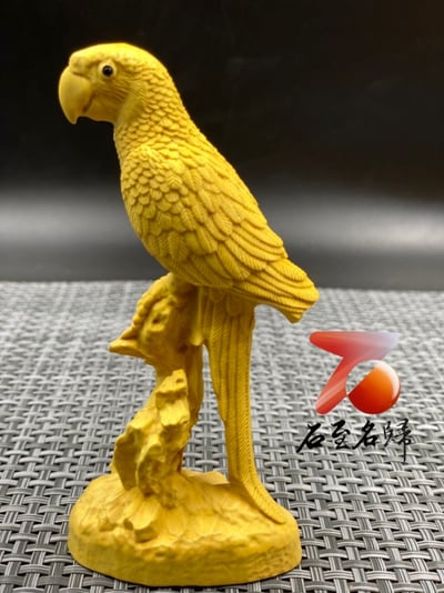 黃楊木精雕擺件【鸚鵡】木雕鸚鵡 高12.5公分1