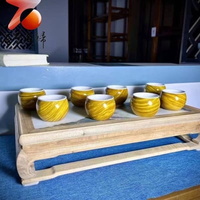 金絲楠木滿水波紋茶杯 長6.8x高4.8公分 耐高溫中式茶具6