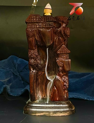 尚比亞紫檀木【逸情山水 倒流香擺件】7