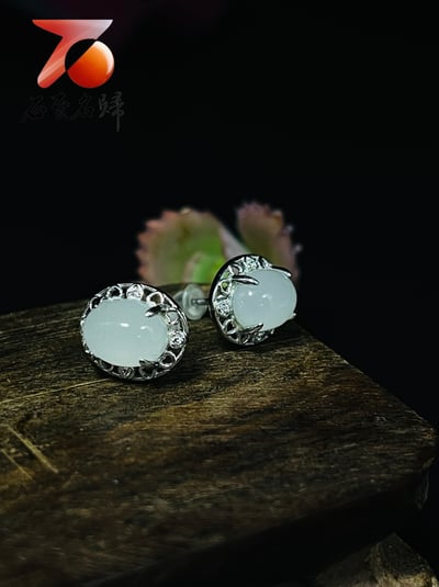 和田玉/貓眼碧玉/碧玉耳針式耳環 附精美收藏禮盒6