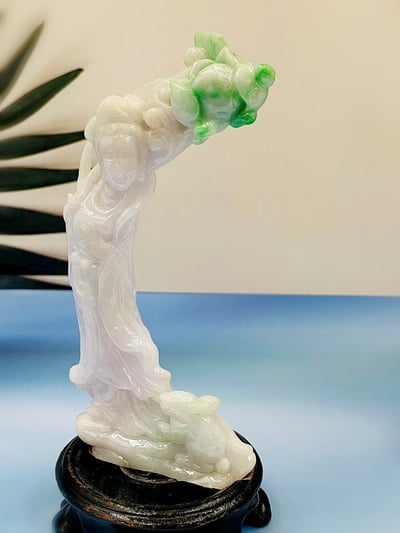 天然A貨 紫糯米翡翠帶翠綠 附收藏證書【嫦娥】1