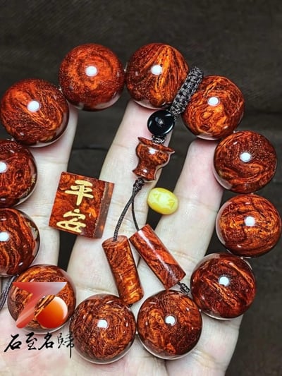 印度小葉紫檀 老料黃金底瘤疤 20mm×12顆【平安】3