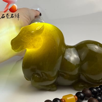 天然 壽山月尾綠透光原石x純手工精雕【翠影駿風】馬年開運石雕6