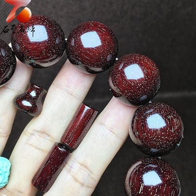 印度小葉紫檀老料 頂級爆滿金星泥料酒紅色【酒紅無事牌】20mm手珠7