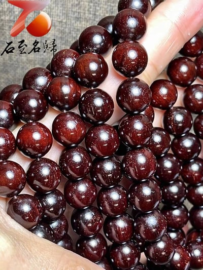 天然 印度小葉紫檀玻璃底老料滿金星12mm手珠5