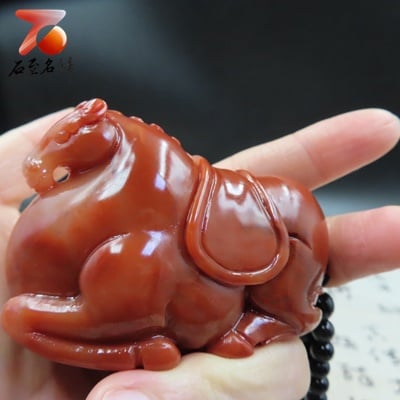 老撾結晶朱砂石【唐馬手把件】5