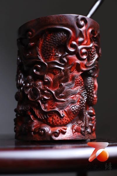 印度小葉紫檀【雙龍戲珠筆筒】6