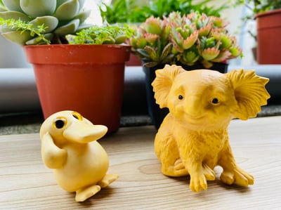 黃楊木精雕擺件【可達鴨與考拉套組】5