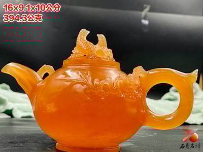 正宗青海凍石 手工雕刻 【花鳥壺】附精美收藏禮盒1