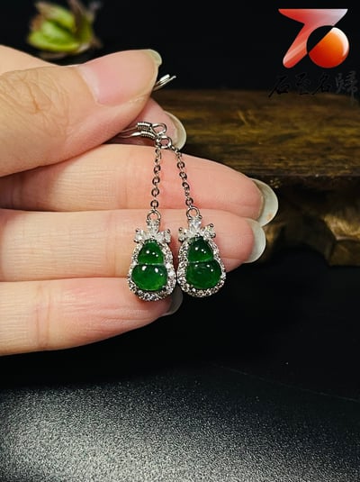 翡翠A貨+925銀【福祿耳環】附玉石鑑定書2