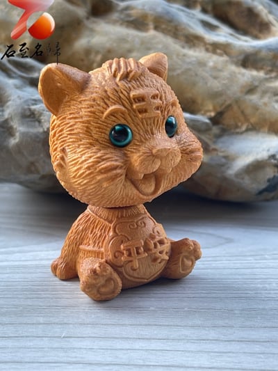 崖柏木雕件【平安虎】 頭部有裝彈簧可以動哦3