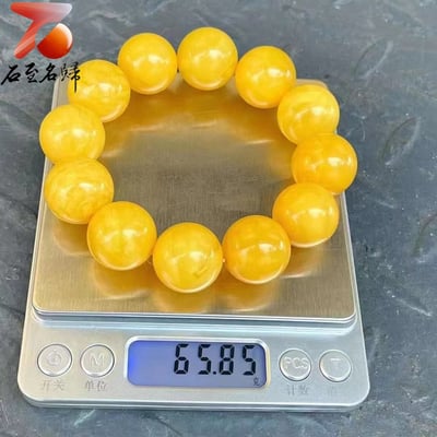 大器之選 極致之美 精品蜜蠟手珠 滿蜜雞油黃／黃花圓珠21mm手串6