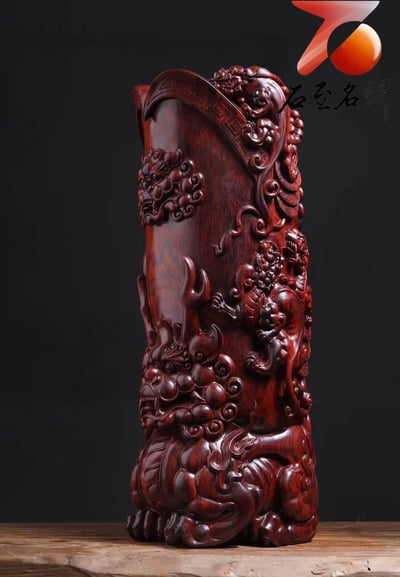 天然 印度小葉紫檀・湘工製作【五龍聚財鼎】6