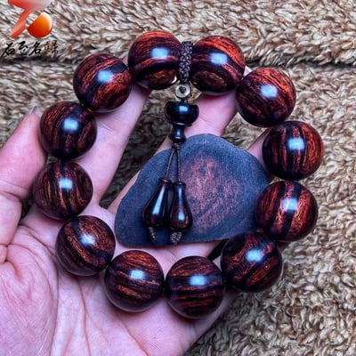 臻藏 海南黃花梨 沉水紫油梨水波一線天20mm手珠 重量59克5