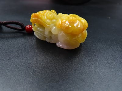純天然黃翡翠 A貨可鑑定【招財貔貅項鍊/掛件】8