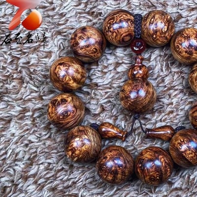 臻藏 海南黃花梨老料 黃金瘤疤王20mm手珠 重量56克2