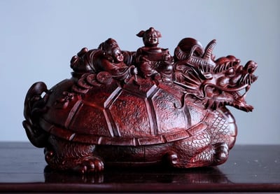 印度小葉紫檀整料手工雕【龍龜-輩輩富貴】1