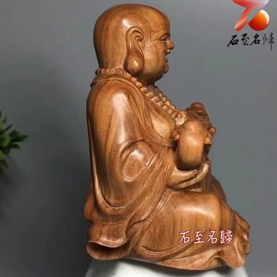 天然野生 印度邁索爾老山檀香 頂級黑肉沉水去心二膘料【彌勒笑佛】6