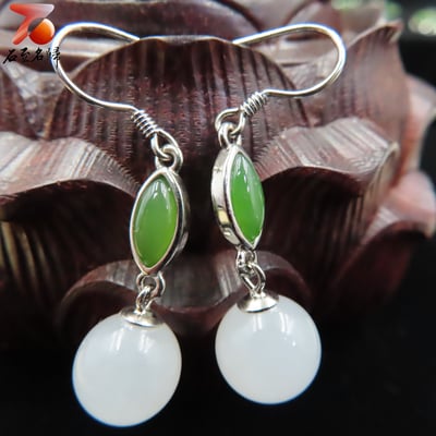 碧玉+和田玉精品 耳墜式耳環3