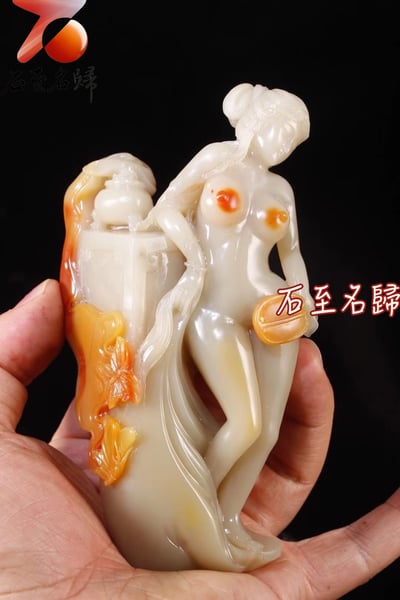 天然俏色巧雕老撾石 純手工雕刻精品【出水芙蓉】6