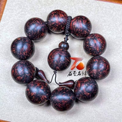 天然 海南黃花梨紫油梨老料臻藏品【爆滿芝麻花瘤疤王25mm手珠】4