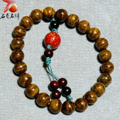 金絲楠小葉楨楠極品龍膽+水波8mm手珠2