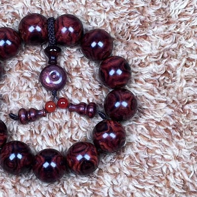 極品海南黃花梨 一木2串 紫油梨頂級老乾料18mm手珠  X紋對眼+京劇臉譜3