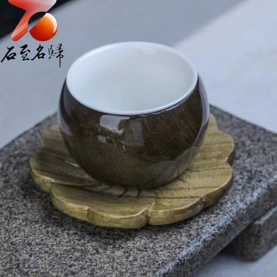 金絲楠木滿水波紋茶杯 長6.8x高4.8公分 耐高溫中式茶具11