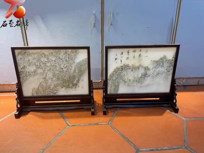 印度小葉紫檀 雲石屏風1