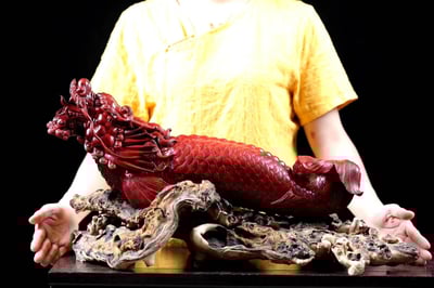 玄關招財風水擺件 印度小葉紫檀 名家手稿【魚化龍】2