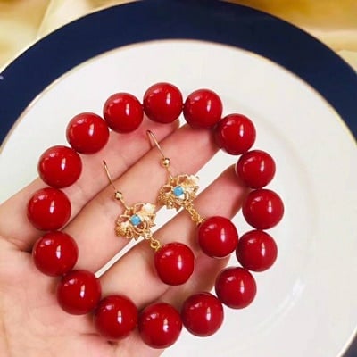 紅珊瑚耳墜+12mm手珠套組3