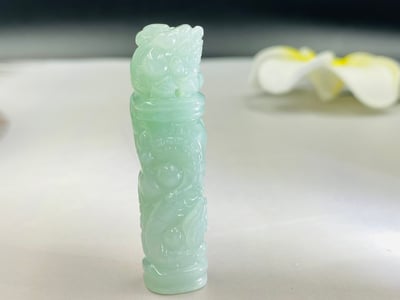 翠青翡翠【龍柱招財貔貅印】7