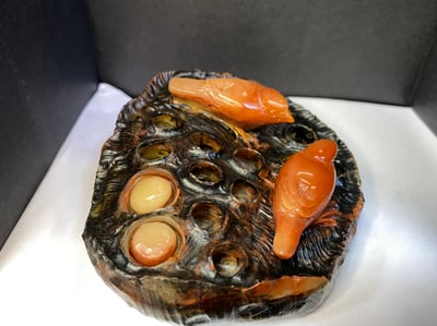 老師傅手工 巧色巧雕 壽山結晶桃花白芙蓉石手把件【喜鵲連連】1