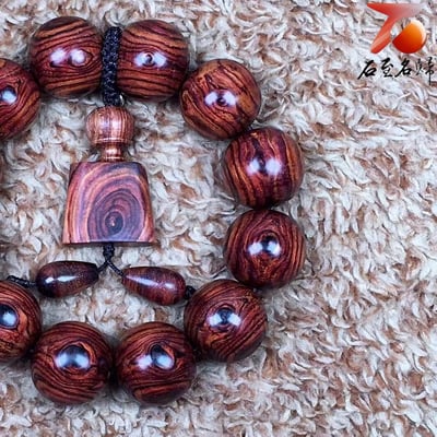 精品 海南黃花梨 野生老料天眼+鬼臉19mm手珠 重量37.3公克3