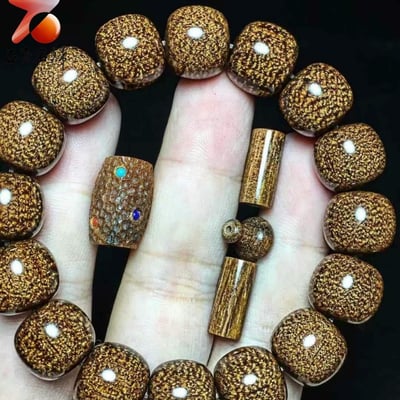 自然瑰寶 巴布亞貢木手珠13×14mm龍鱗紋【錘紋天珠】3