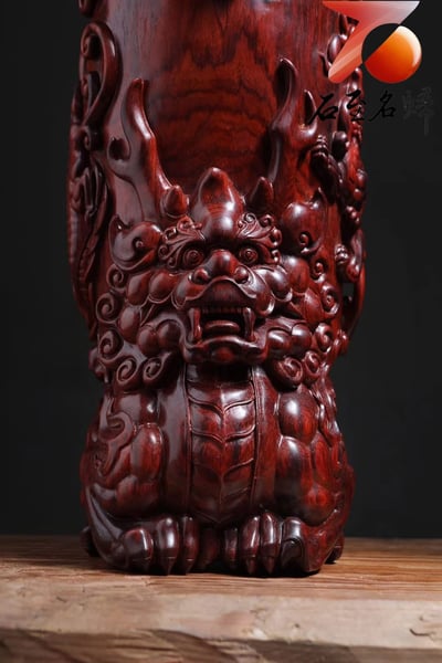天然 印度小葉紫檀・湘工製作【五龍聚財鼎】2
