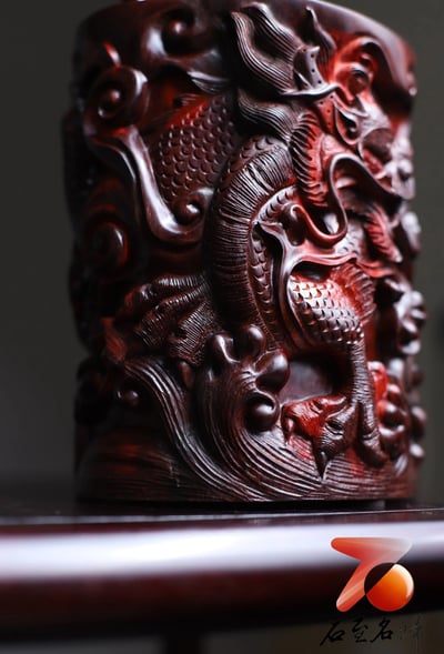 印度小葉紫檀【雙龍戲珠筆筒】4