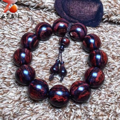 臻藏 海南黃花梨 沉水紫油梨水波一線天20mm手珠 重量58.2克4