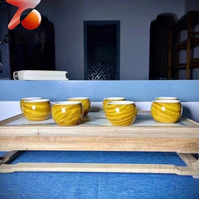 金絲楠木滿水波紋茶杯 長6.8x高4.8公分 耐高溫中式茶具2