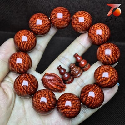 印度小葉紫檀老料 泥料雞血紅爆滿水波20mm手珠5