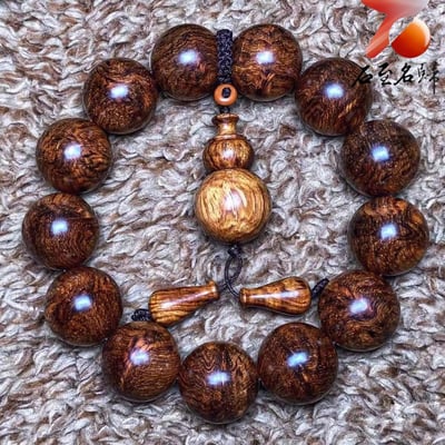 海南黃花梨老料 水波紋+瘤疤丁18mm手珠 重量41.5克2
