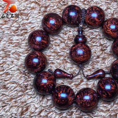 海南黃花梨 極品紫油梨瘤疤王20mm手珠 重量59.4克3