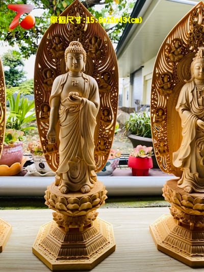 小葉黃楊木精雕作品【西方三聖】任選單入3800 套組優惠價100003