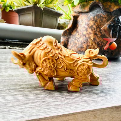 天然 嚴選崖柏木整料雕刻｜財運如虹牛【金牛送福】4