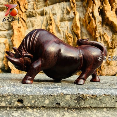 嚴選天然 印度小葉紫檀二膘滿金星琴料 純手工雕刻【聚勢納財牛】4