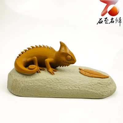 松花石手工精雕 小毛老師作品【伺機而動的變色龍】1