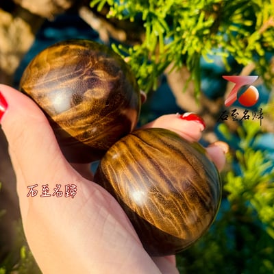 天然頂級金絲楠木烏木老料 超爆滿水波 × 罕見龍膽紋保健球收藏套組3