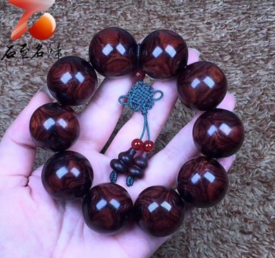 臻品 海南黃花梨絕品紫油梨沉水老料25mm手珠 重量97.1克5