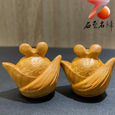 進口黃楊木雕件【粽子造型兔寶寶】高5公分2