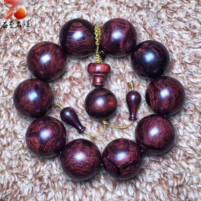 海南黃花梨 限量一木二串 絕品紫油梨熊貓對眼 25mm手珠 重量77.8克 / 76.7克6